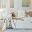 Cozy Couch Throw Blanket with Tassels, Jacquard Leaf Pattern Furniture Protector