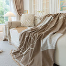Cozy Couch Throw Blanket with Tassels, Jacquard Leaf Pattern Furniture Protector
