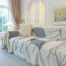 Cozy Couch Throw Blanket with Tassels, Jacquard Leaf Pattern Furniture Protector