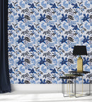 Fashionable Dark Blue Floral Wallpaper Smart