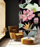 Stylish Dark Wallpaper with Pink Flowers Chic