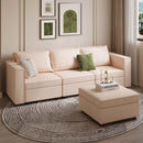 Ainfox 3-Seat and 1-Ottoman Modular Sectional Sofa Sleeper Sofa Flannel Sofa with Storage Seat