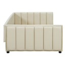 Queen Size & Twin XL Size Upholstered Platform Bed, Mother & Child Bed, PU Leather, Beige