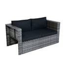 6 Piece Patio Wicker Sectional Set Patio Backyard Conversation Set Space Saving Grey Wicker + Black Cushion