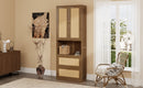 Full Size Solid Wood With Rattan Murphy Bed Cabinet Space-Saving Bed with 2 Side Cabinet Storage Shelves, Perfect for Guest Room, for Bed Room, Guest Room, Home Office, Walnut