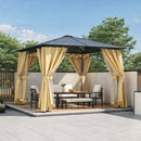 TREXM 10'x10' Hardtop Outdoor Gazebo with Polycarbonate Roof, Patio Gazebo with Aluminum Frame, Mosquito Netting and Privacy Screens for Shade and Rain, Backyard Tent for Backyard, Garden, Lawn(Beige)