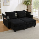 Convertible Chaise Lounge 63' Loveseat Sofa Bed with USB Ports, Cup Holders, Phone Holder & Storage, Black Corduroy