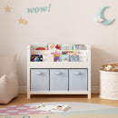 Bookshelf With 3 Tier Front Facing Storage And 3 Bins, Toddler Bookcase For Playroom - White