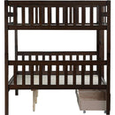 full Over full Rubber Wood Bunk Bed with 2 Drawers, Convertible into 2 full Beds, full Size Bunk Bed with Ladder and Safety Guardrails ,Espresso