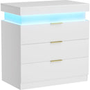 Nightstand with Charging Station and LED Lights,Night Stand with Sliding Top for Bedroom,Bedside Table with Drawers,Modern End Side Table,White.28.8''W x 17''D x 30.5''H.