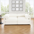 Stylish White Chenille 2-Seater Sofa with Storage Seat and Cylindrical Backrest