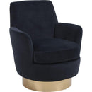 Velvet Swivel Barrel Chair, Swivel Accent Chairs Armchair for Living Room, Reading Chairs for Bedroom Comfy, Round Barrel Chairs with Gold Stainless Steel Base (Black)