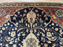 Antique Persian Rug 3.5 x 5, Sarouk Farahan Rug, High Quality 1920s Fine Oriental Carpet 3 x 5 ft, Large Medallion, Floral, Navy Blue Red, Hand Knotted Wool Rug