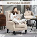 Beige Midcentury Button Tufted Wingback Upholstered Armchair