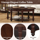 Vintage Oval Coffee Table with Drawer and Storage Shelf, Antique Cocktail Table in 45', French Country Accent Table for Living Room,Walnut