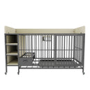 Large pet cage with storage rack, drawers with stainless steel food and water basin, made of iron frame and MDF material, sturdy, exquisite, and practical (black+beige)