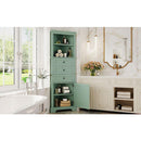 Green Triangle Tall Cabinet with 3 Drawers and Adjustable Shelves for Bathroom, Kitchen or Living Room, MDF Board with Painted Finish