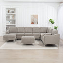 Convertible Sectional Corduroy  Sofa with Storage Ottoman,Cupholders, USB Ports for Living Room Apartment,Gray