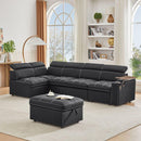 Black Fabric Sectional Sofa with Storage Ottoman