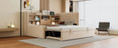 Twin Size Upholstered Daybed with Trundle, Storage Shelves, USB & Outlet (Beige)