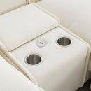 Chenille Upholstered Sectional Sofa with Removable Ottoman, USB Ports, Cup Holders, and Storage, Beige, 111'