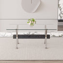 Dining table. Modern tempered glass dining table. Large modern office desk with silver plated metal legs and black MDF crossbars, suitable for both home and office use. Kitchen. 71 ''x35.4''x30 ''