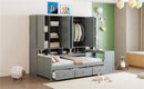 Twin Size Wooden Daybed With Three Drawers, and All-in-One Cabinet, Desk and Shelves, Gray