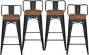 30 Inch Low Back Metal Barstools With Wooden Seat