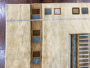 Tibetan Rug 5x8, Contemporary Rug 5 x 8 ft, Cream Brown Blue Hand-Knotted Wool w/ Silk Highlights Tibetan Carpet, Modern Rug