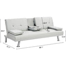 Sofa Bed with Armrest two holders WOOD FRAME, STAINLESS LEG, FUTON WHITE PVC