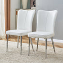 Modern Minimalist Dining Chairs Office Chairs Set with White PU Seats and Silver Metal Legs