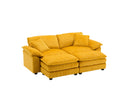 Corduroy 2-seats sofa With 2 back pillows,2 toss pillows and two ottoman,Comfy Sofa- Deep Seat Couch for Living Room,Yellow