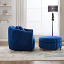Oversized 40.35 in. Velvet Swivel Barrel Accent Chair and Ottoman Set with Storage, Navy