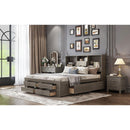 King Size Platform Bed with Storage Headboard and 8 Drawers, Gray
