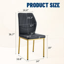 Luxury Simple Chair Set of 4 Black PU High Resilience Dining Chair with Metal Gold Legs