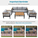Outdoor Sectional Sofa Set 5-Person Patio Seating Group with Cushions and Coffee Table, Grey, Steel & Acacia Wood