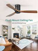 52 Inch Solid Wood Flush Mount Ceiling Fan With Remote