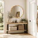 Round Wood Wall Mirror 24 Inch Shatterproof Glass Mounted