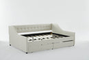 aybed Corner Bed Sofa Bed with Drawers Velvet Upholstered daybed Twin Daybed with Storage, Wood Slat Support (Beige,full,79.9'x58.2'x28.7')