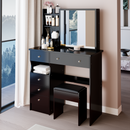 37' Middle Size Left Drawer Desktop Vanity Table + Cushioned Stool, Extra Large Right sliding mirror, Multi Layer High Capacity Storage, Practical Fashionable Dresser, Suitable For Large Space