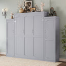 Queen Size Murphy Bed, Wooden Queen Wall Bed with 2 Wardrobe and Storage Shelf, Multifunctional Foldable Platform Bedframe for Guest-Room, Bedroom, Gray