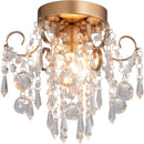 Mini Crystal Chandelier Flush Mount Gold Ceiling Light