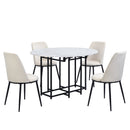 TOPMAX Space-Saving 5-Piece Extendable Kitchen Dining Table Set for Small Spaces - Round Faux Marble Top with Black Frame, 4 Upholstered Chairs, Compact Foldable Design,White+Beige