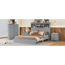 4-Pieces Bedroom Sets Queen Size Vintage Wooden Bed Frame with 2 Nightstands and 1 Dresser,Light Gray