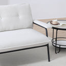 The 53-inch beige sofa offers a spacious layout in the small apartment, easily handling various scenarios from watching movies to working