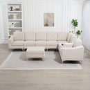 Convertible Sectional Corduroy  Sofa with Storage Ottoman,Cupholders, USB Ports for Living Room Apartment,Beige