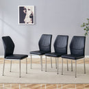 Luxury Simple Chair Set of 4 - High Resilience Dining Chair Black PU Material with Metal Silver Leg