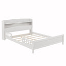 Full Pine Wood Bed with Bookcase Headboard ,LED Motion Sensor Light, Bed Guardrails,White