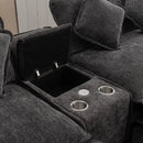 Modern Chenille Upholstered Sectional Sofa with Ottomans, USB Ports, Cup Holders, and Storage in Grey