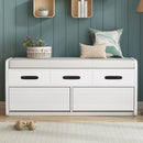 Rustic Storage Bench with 2 Drawers, Hidden Storage Space, and 3 False Drawers at the Top, Shoe Bench for Living Room, Entryway (White)